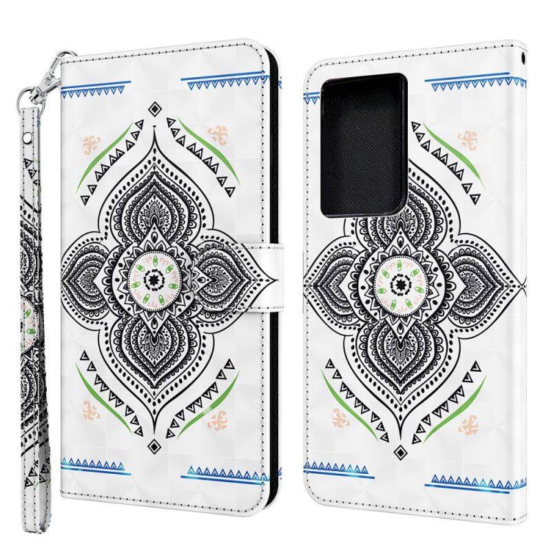 Folio Deksel Samsung Galaxy S21 Ultra 5G Hvit Lys Flekker Mandala Med Stropp