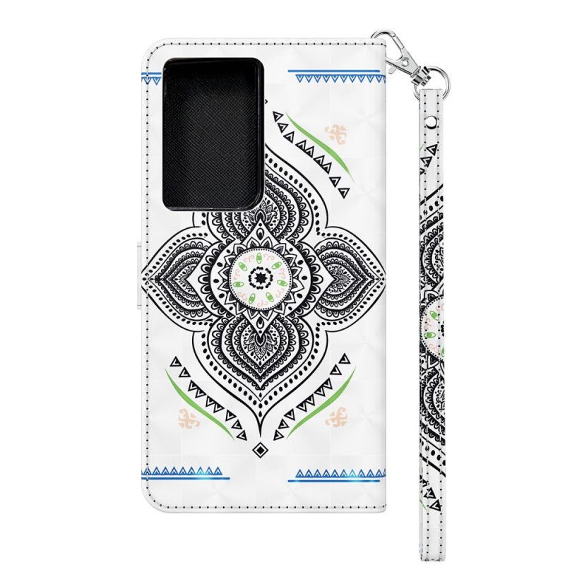 Folio Deksel Samsung Galaxy S21 Ultra 5G Hvit Lys Flekker Mandala Med Stropp