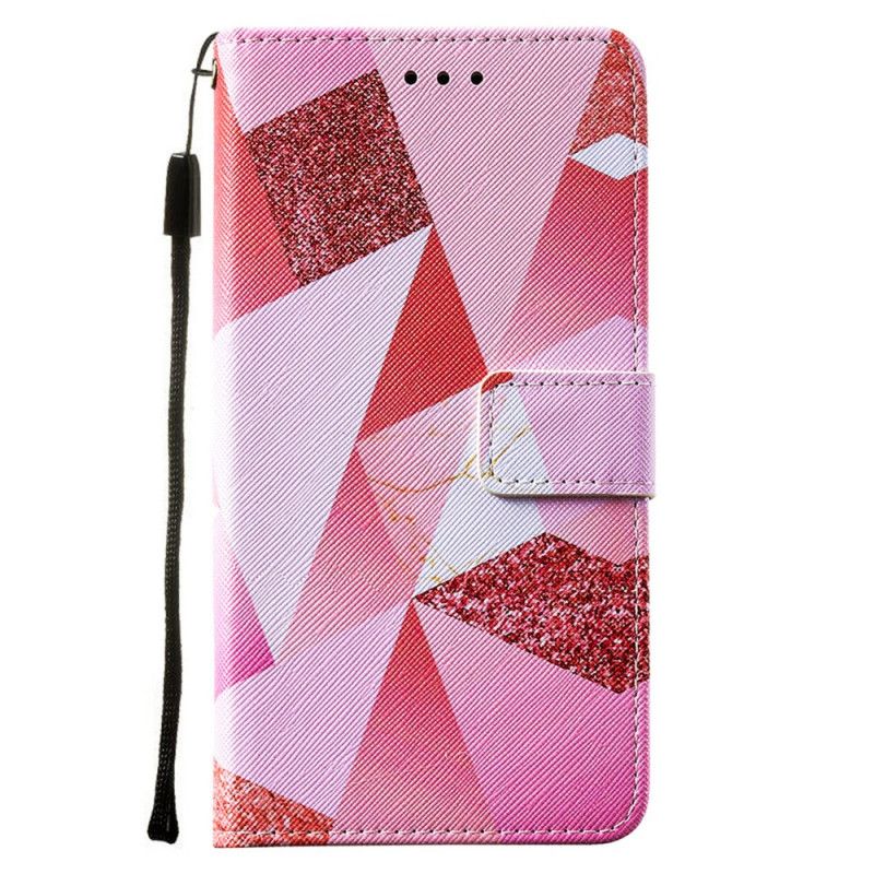 Folio Deksel Samsung Galaxy S21 Ultra 5G Magenta Trekanter Og Glitter Beskyttelse