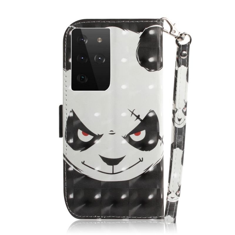 Folio Deksel Samsung Galaxy S21 Ultra 5G Svart Panda Med Tanga