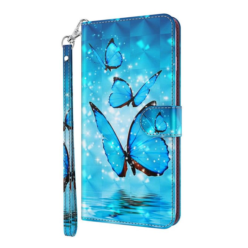 Lærdeksel Folio Deksel Samsung Galaxy S21 Ultra 5G Mobildeksel Flygende Blå Sommerfugler