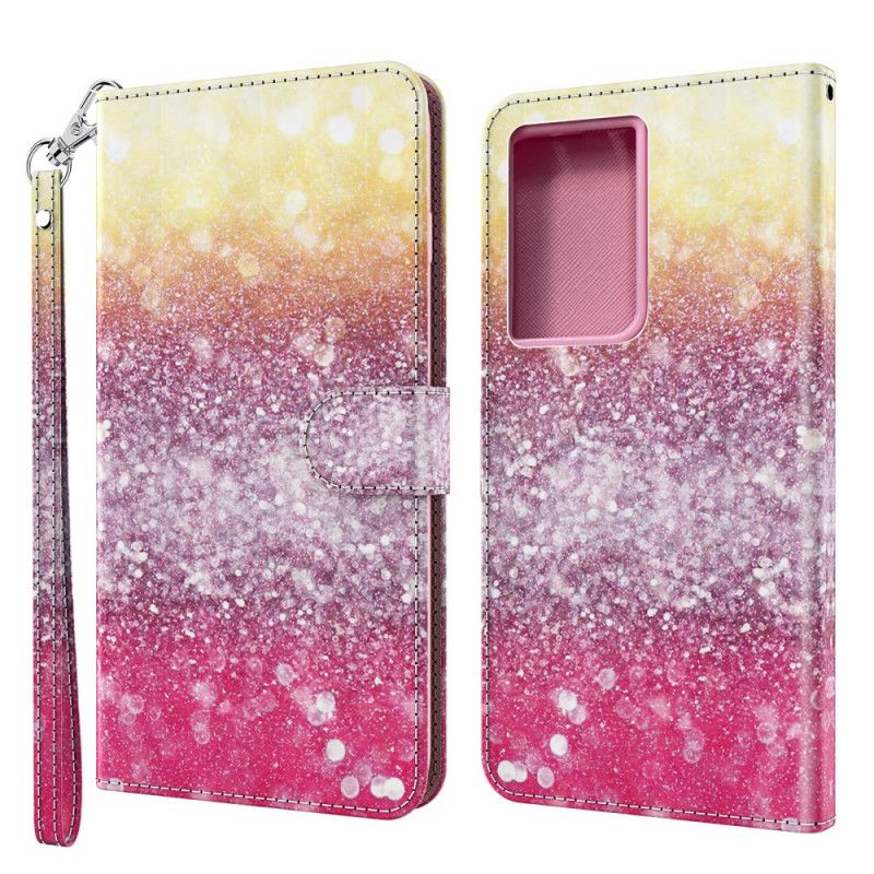 Lærdeksel Folio Deksel Samsung Galaxy S21 Ultra 5G Mobildeksel Magenta Glittergradient