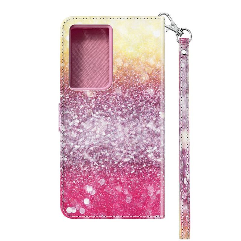 Lærdeksel Folio Deksel Samsung Galaxy S21 Ultra 5G Mobildeksel Magenta Glittergradient