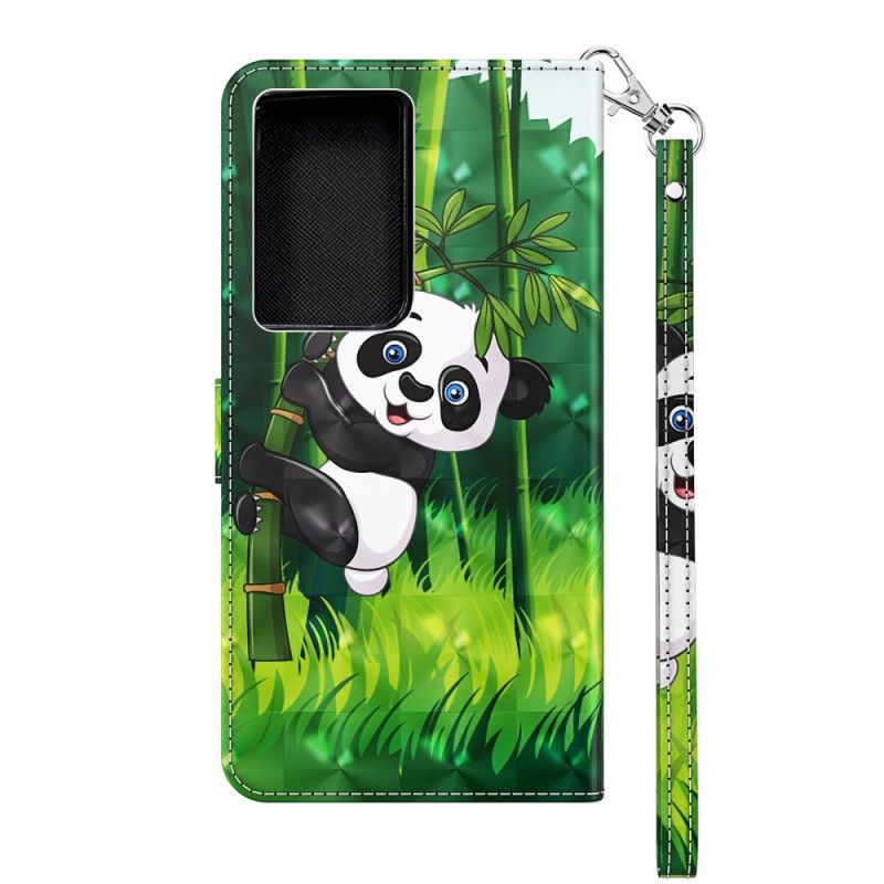 Lærdeksel Folio Deksel Samsung Galaxy S21 Ultra 5G Mobildeksel Panda Og Bambus