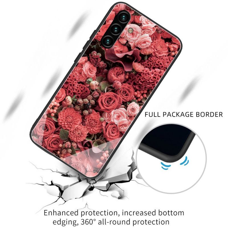 Deksel Samsung Galaxy A13 5g Rosa Blomster I Herdet Glass Beskyttelse Deksel