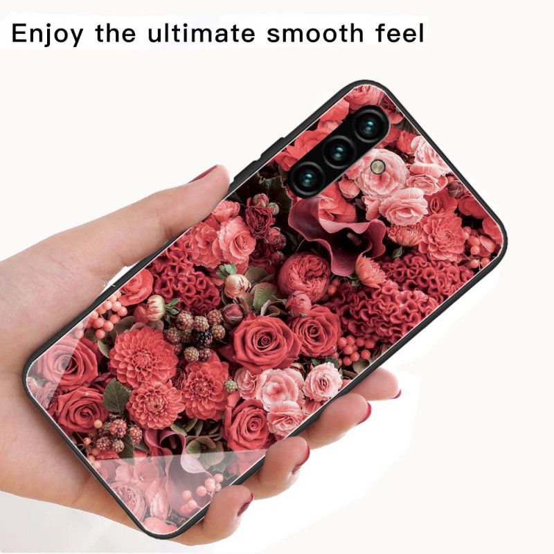 Deksel Samsung Galaxy A13 5g Rosa Blomster I Herdet Glass Beskyttelse Deksel