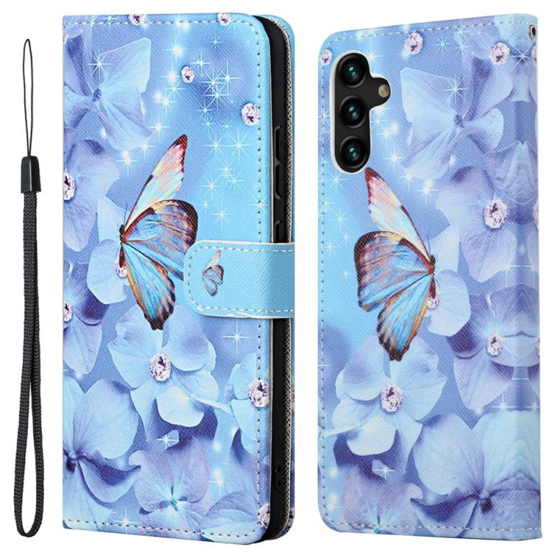 Folio Deksel Samsung Galaxy A13 5g Diamond Strappy Butterflies