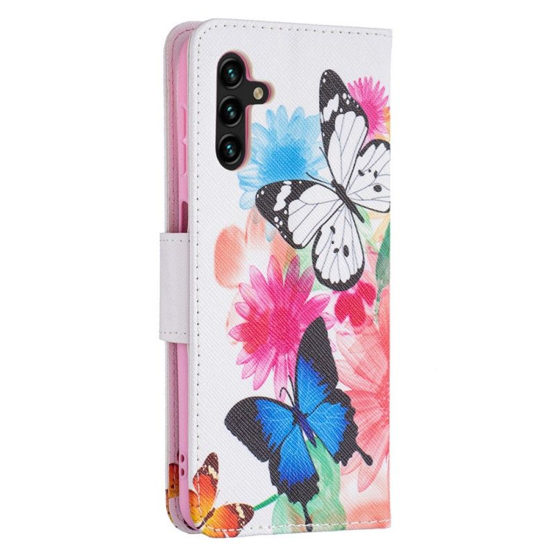 Folio Deksel Samsung Galaxy A13 5g Malte Sommerfugler Og Blomster Beskyttelse Deksel