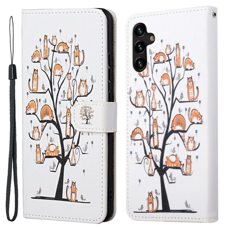 Lærdeksel Folio Deksel Samsung Galaxy A13 5g Mobildeksel Funky Cats Strappy