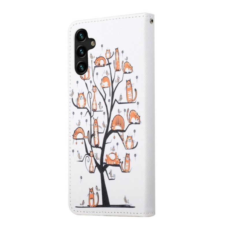 Lærdeksel Folio Deksel Samsung Galaxy A13 5g Mobildeksel Funky Cats Strappy