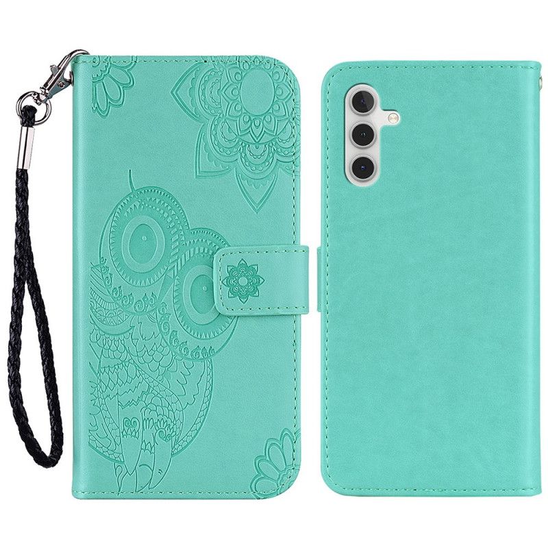 Lærdeksel Folio Deksel Samsung Galaxy A13 5g Mobildeksel Owl Mandala And Lanyard