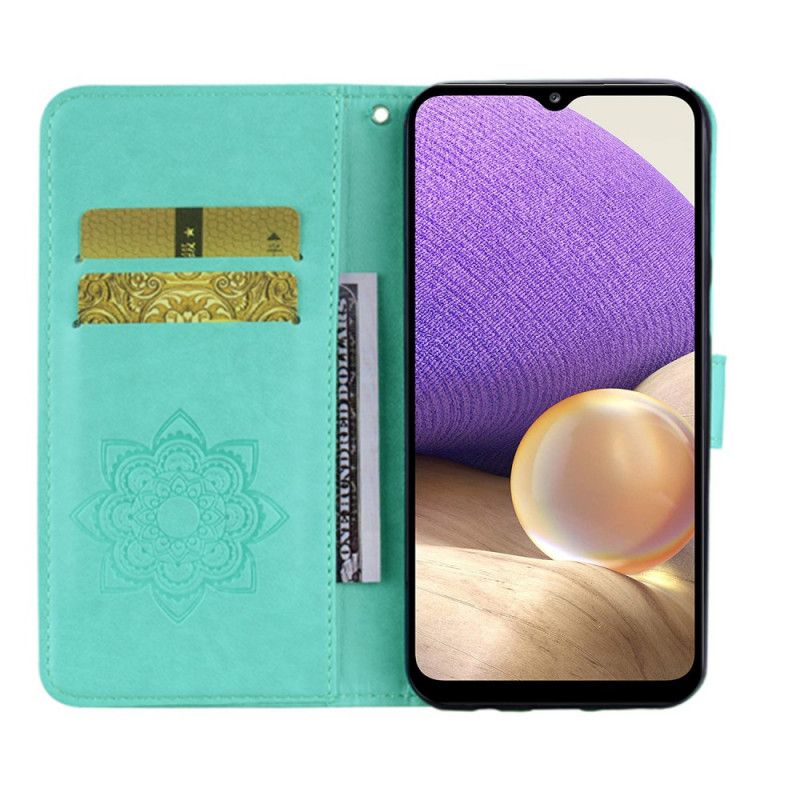 Lærdeksel Folio Deksel Samsung Galaxy A13 5g Mobildeksel Owl Mandala And Lanyard