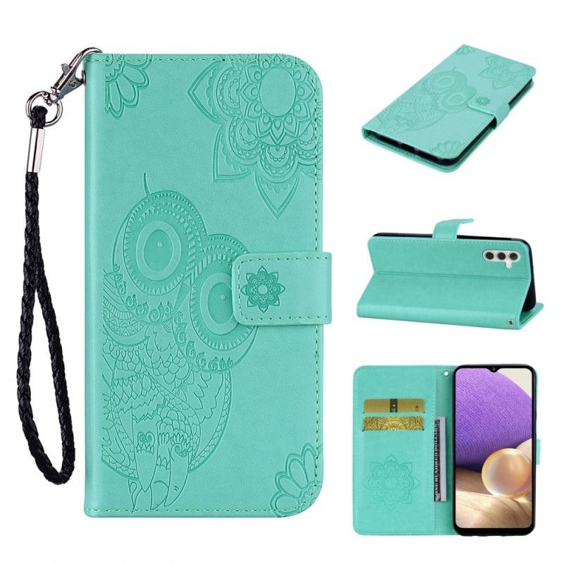 Lærdeksel Folio Deksel Samsung Galaxy A13 5g Mobildeksel Owl Mandala And Lanyard