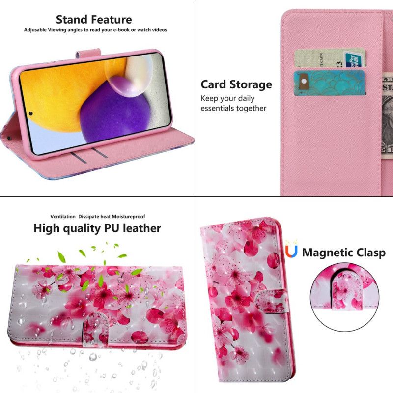 Lærdeksel Folio Deksel Samsung Galaxy A13 5g Mobildeksel Rosa Blomster