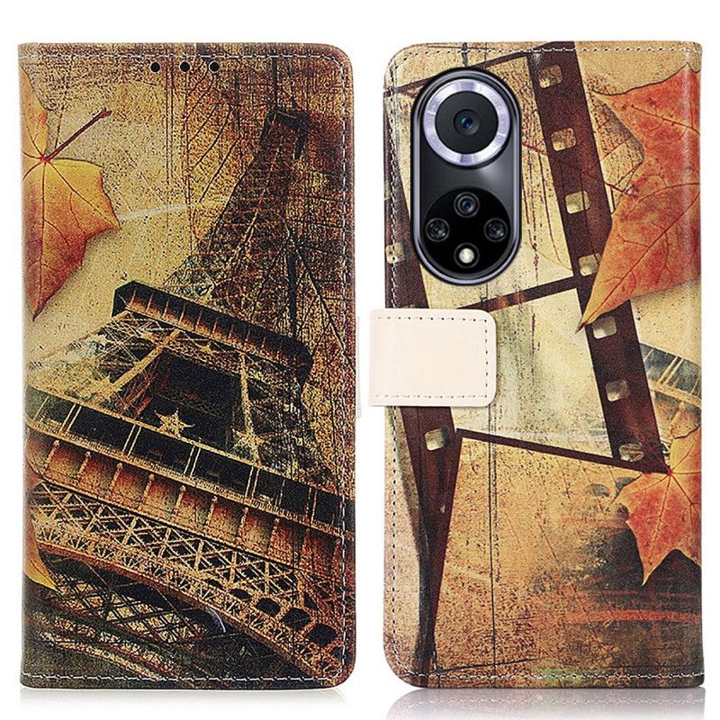 Lærdeksel Folio Deksel Huawei Nova 9 / Honor 50 Mobildeksel Eiffeltårnet Om Høsten