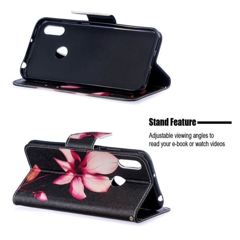 Folio Deksel Huawei Y6 2019 Rosa Blomst Anti-fall