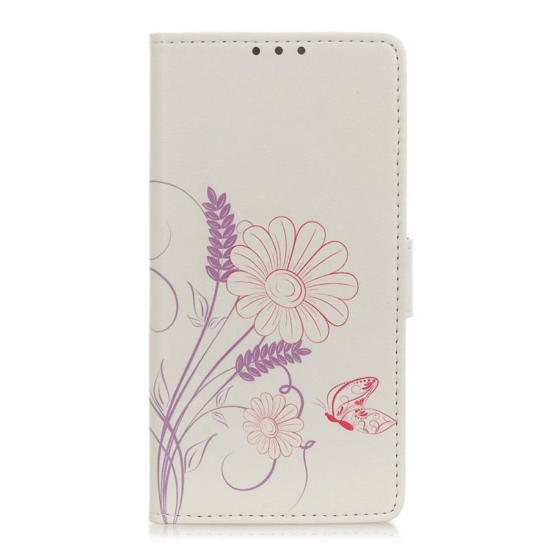 Folio Deksel Huawei Y6 2019 Tegning Av Sommerfugler Og Blomster