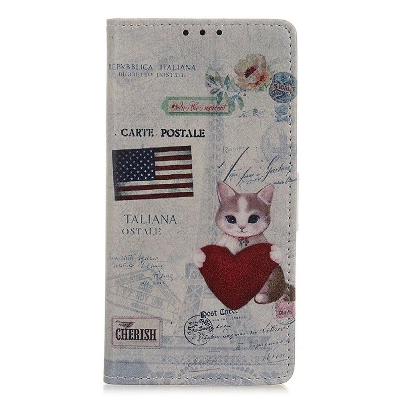 Lærdeksel Folio Deksel Huawei Y6 2019 Mobildeksel Omreisende Katt
