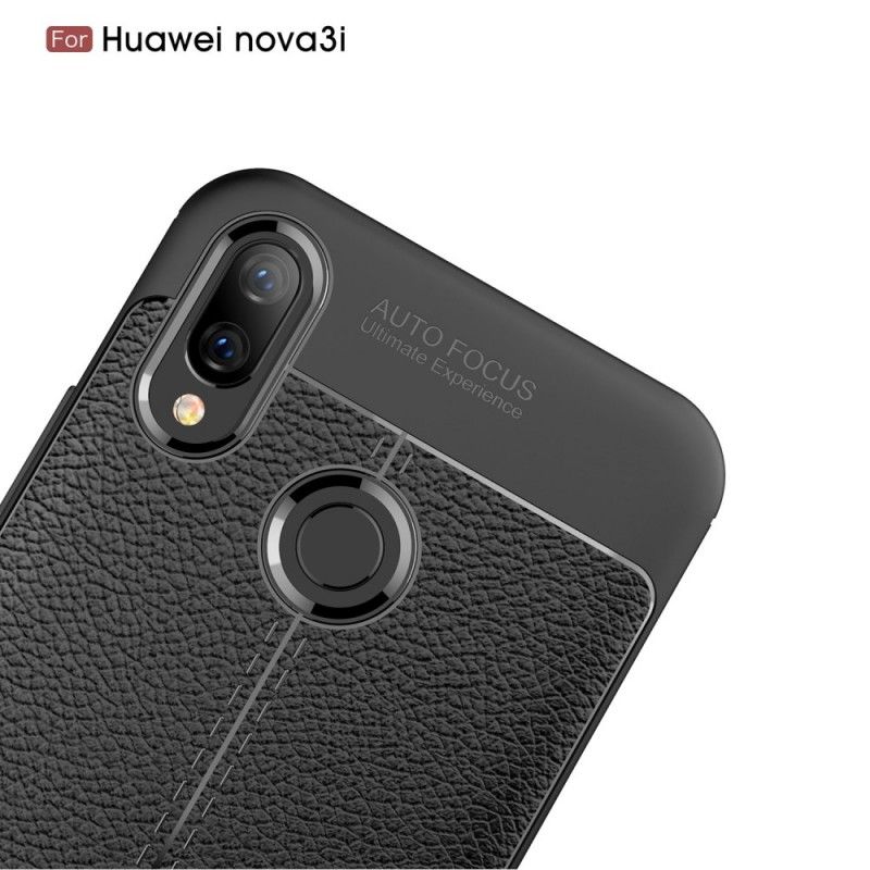 Deksel Huawei P Smart Plus Svart Dobbeltlinjet Litchi-Effekt Anti-fall