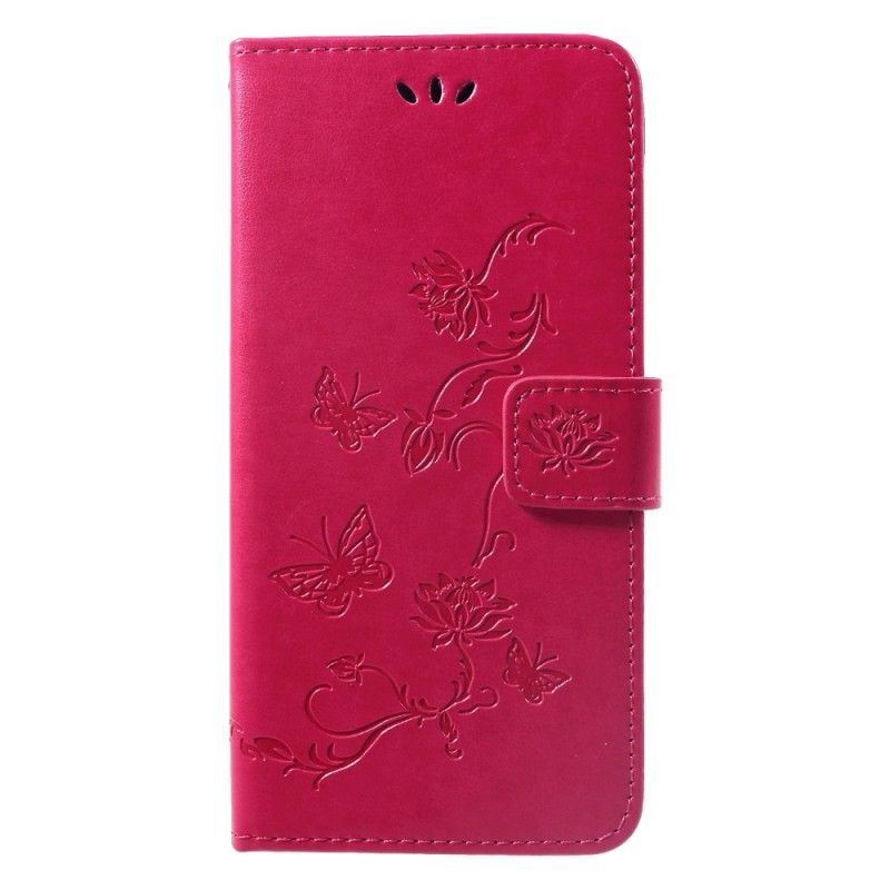 Folio Deksel Huawei P Smart Plus Rosa Sommerfugler Og Tanga Blomster