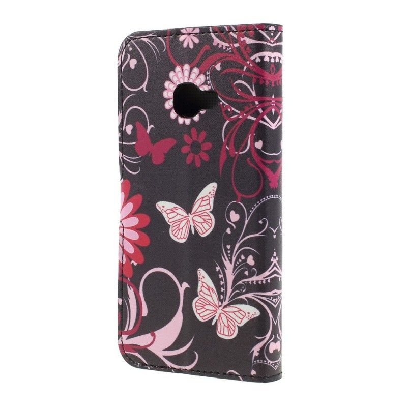 Folio Deksel Samsung Galaxy XCover 4S / 4 Svart Sommerfugler Og Blomster