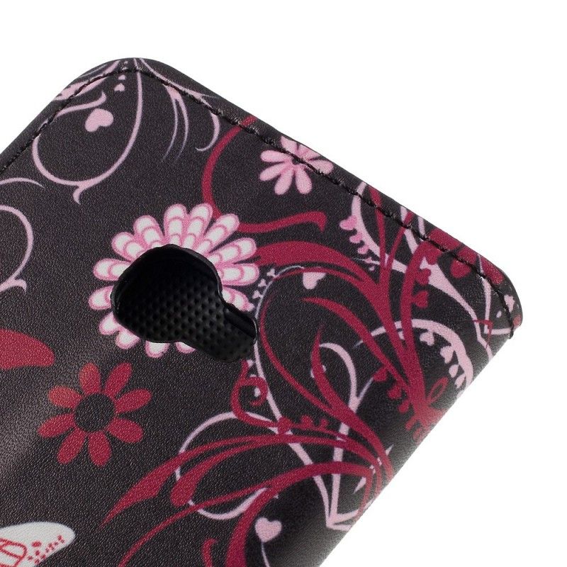 Folio Deksel Samsung Galaxy XCover 4S / 4 Svart Sommerfugler Og Blomster