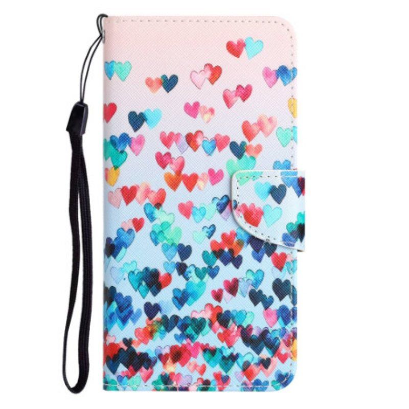 Folio Deksel Til Samsung Galaxy A14 / A14 5G Med Kjede Strappy Hearts Rain