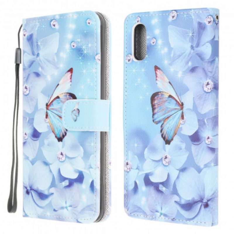 Folio Deksel Samsung Galaxy Xcover 5 Diamond Strappy Butterflies Beskyttelse Deksel