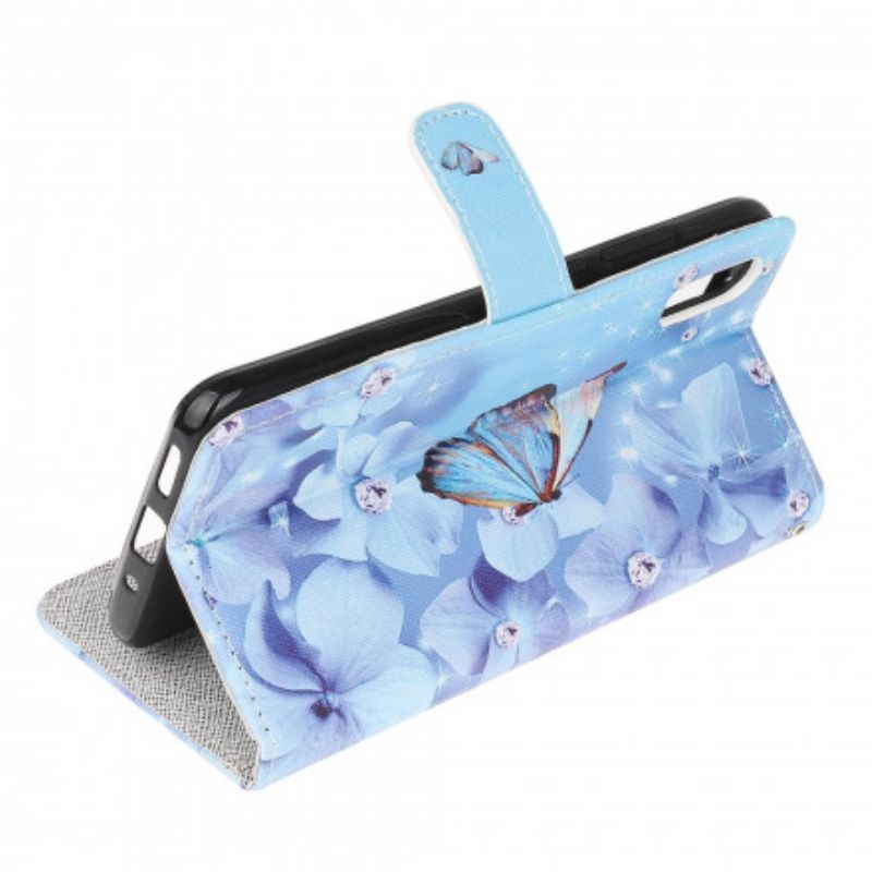 Folio Deksel Samsung Galaxy Xcover 5 Diamond Strappy Butterflies Beskyttelse Deksel