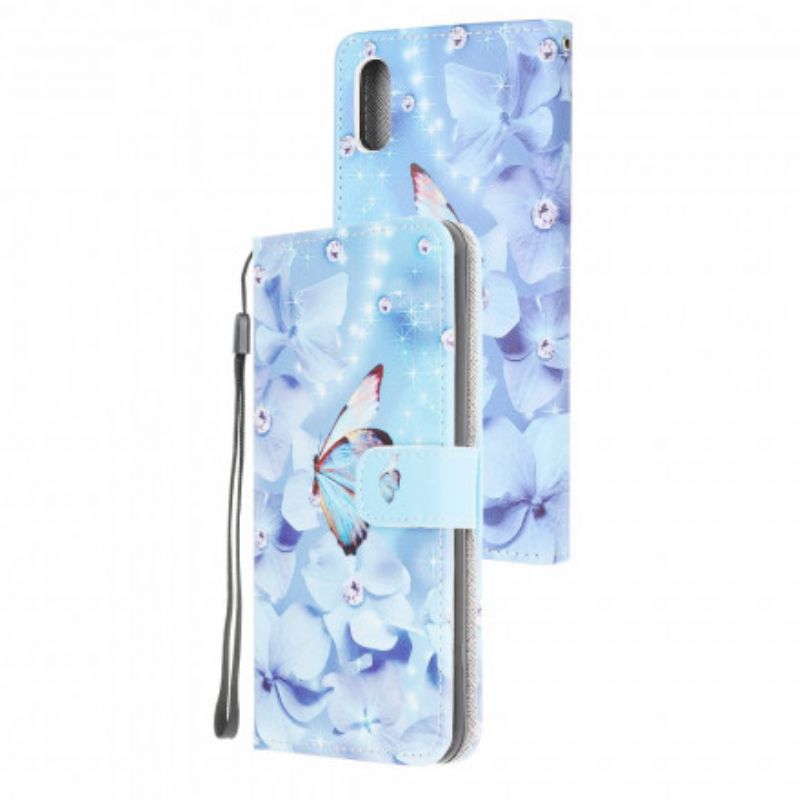 Folio Deksel Samsung Galaxy Xcover 5 Diamond Strappy Butterflies Beskyttelse Deksel