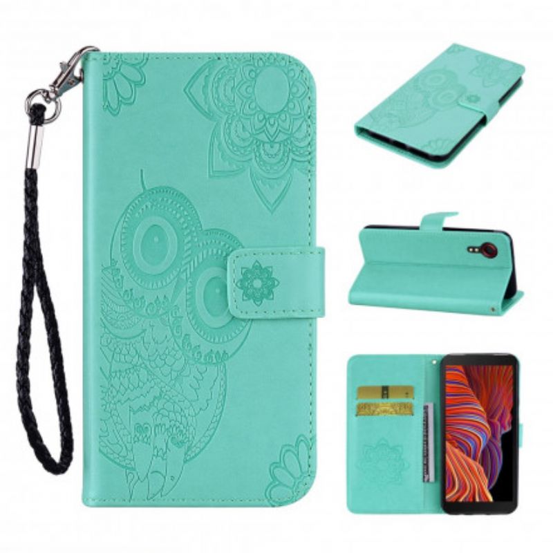 Folio Deksel Samsung Galaxy Xcover 5 Owl Mandala And Lanyard