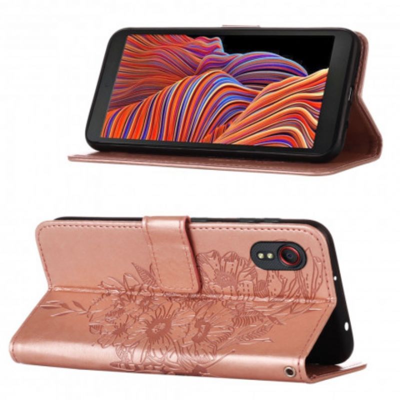 Folio Deksel Samsung Galaxy Xcover 5 Sommerfugldesign Med Snor Beskyttelse Deksel