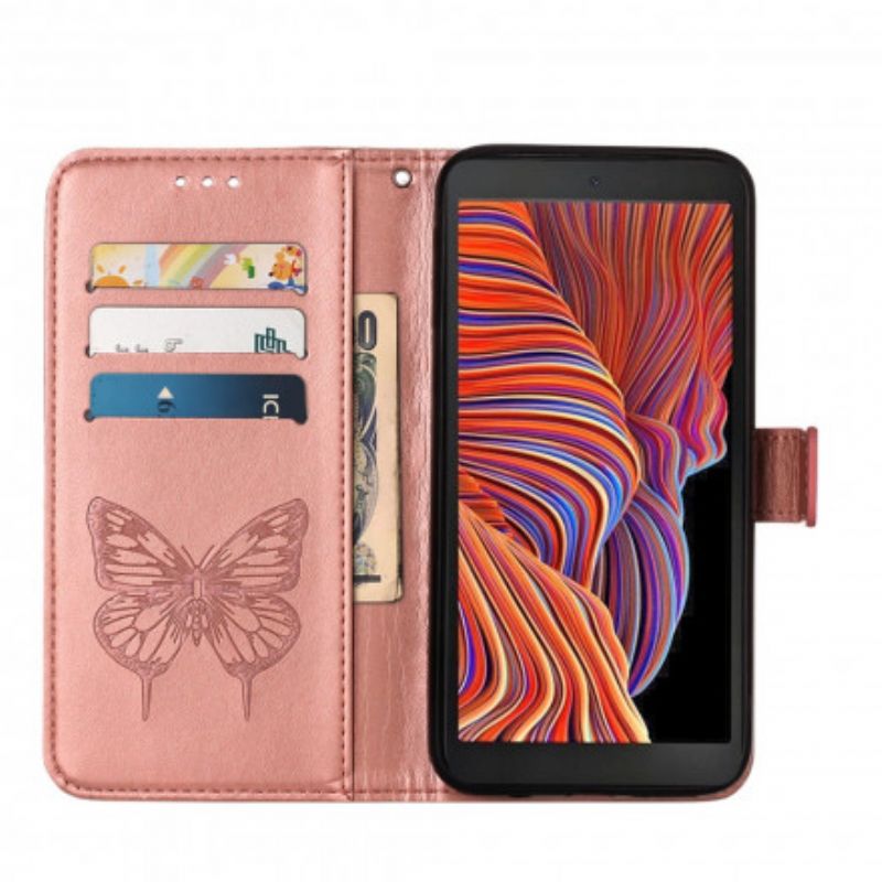 Folio Deksel Samsung Galaxy Xcover 5 Sommerfugldesign Med Snor Beskyttelse Deksel