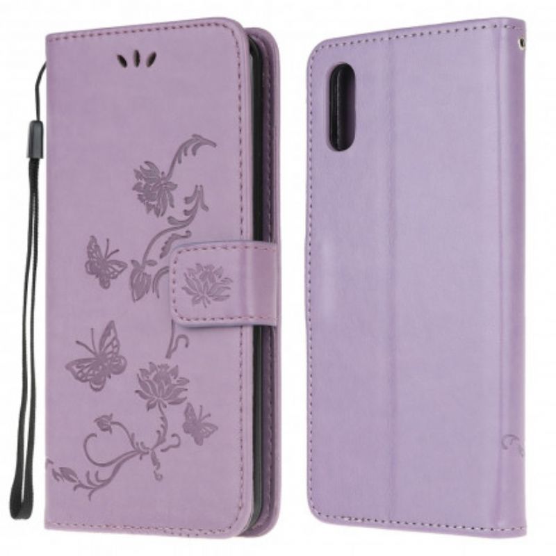 Folio Deksel Samsung Galaxy Xcover 5 Sommerfugler Og Blomster Strappy Beskyttelse Deksel