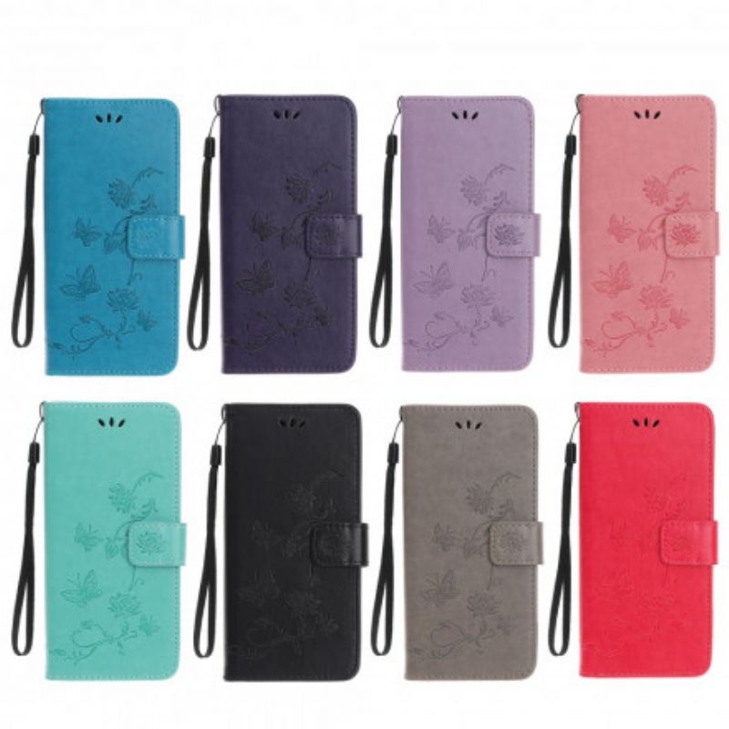 Folio Deksel Samsung Galaxy Xcover 5 Sommerfugler Og Blomster Strappy Beskyttelse Deksel