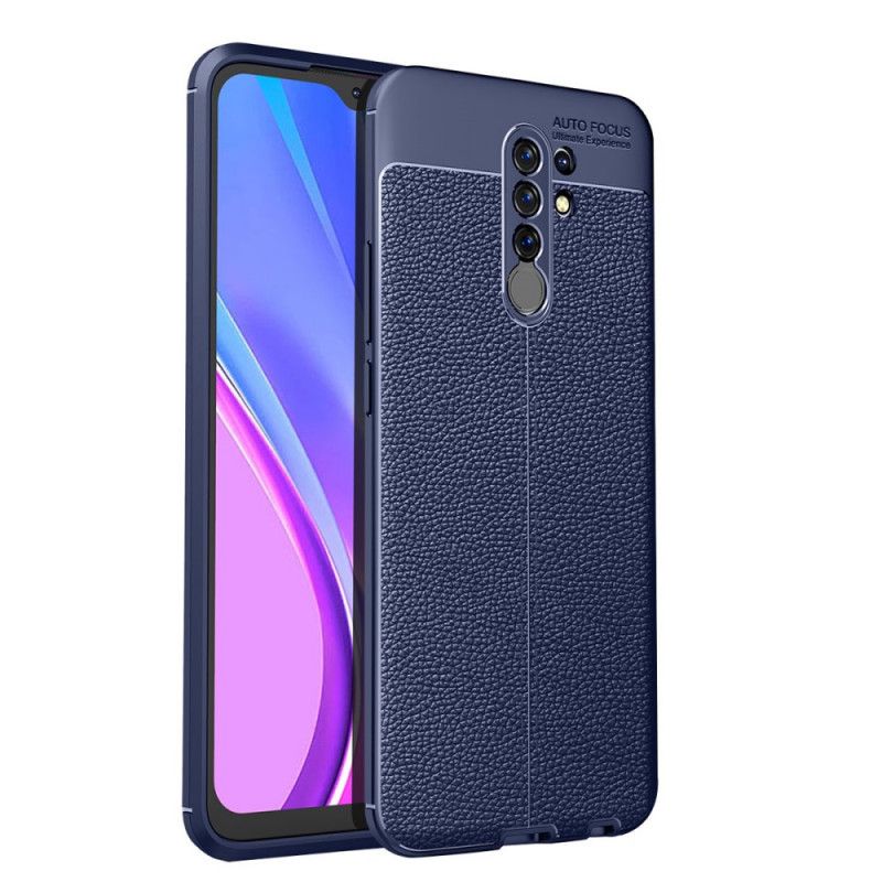 Deksel Xiaomi Redmi 9 Svart Dobbeltlinje Litchi-Skinneffekt