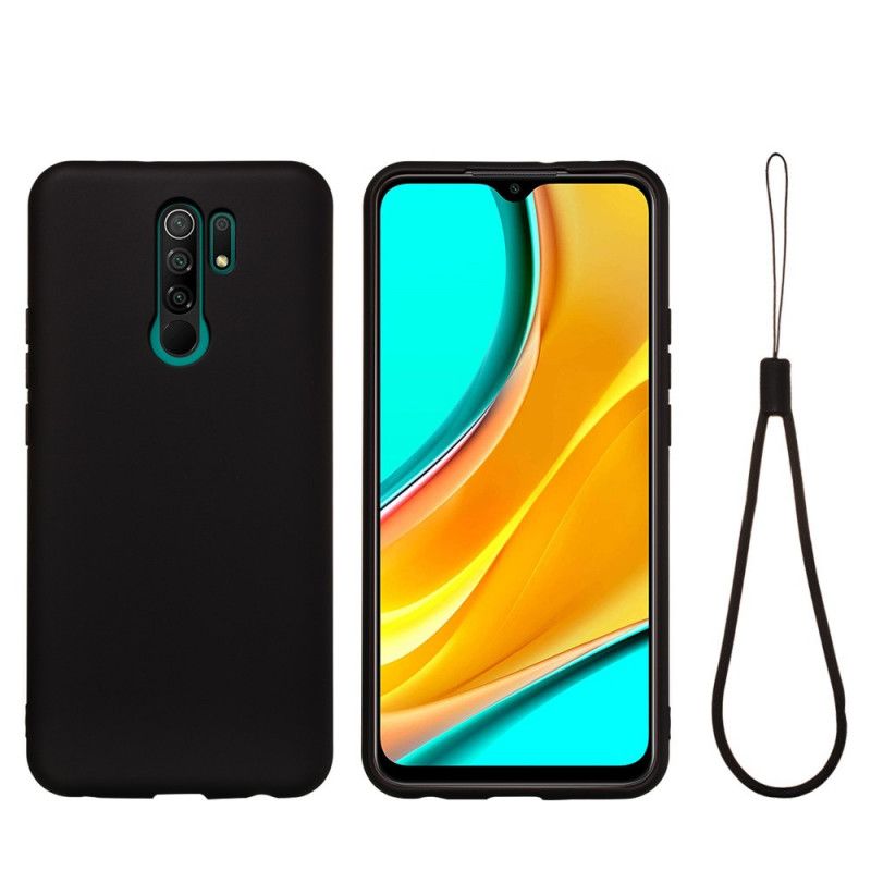 Deksel Xiaomi Redmi 9 Svart Flytende Silikon Med Stropp