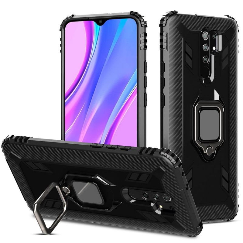 Deksel Xiaomi Redmi 9 Svart Karbonfiber Stil Ring