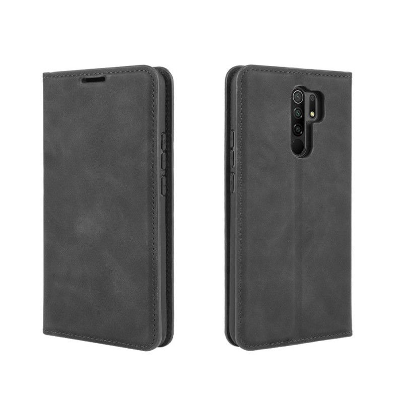 Folio Deksel for Xiaomi Redmi 9 Svart Myk Skinneffekt