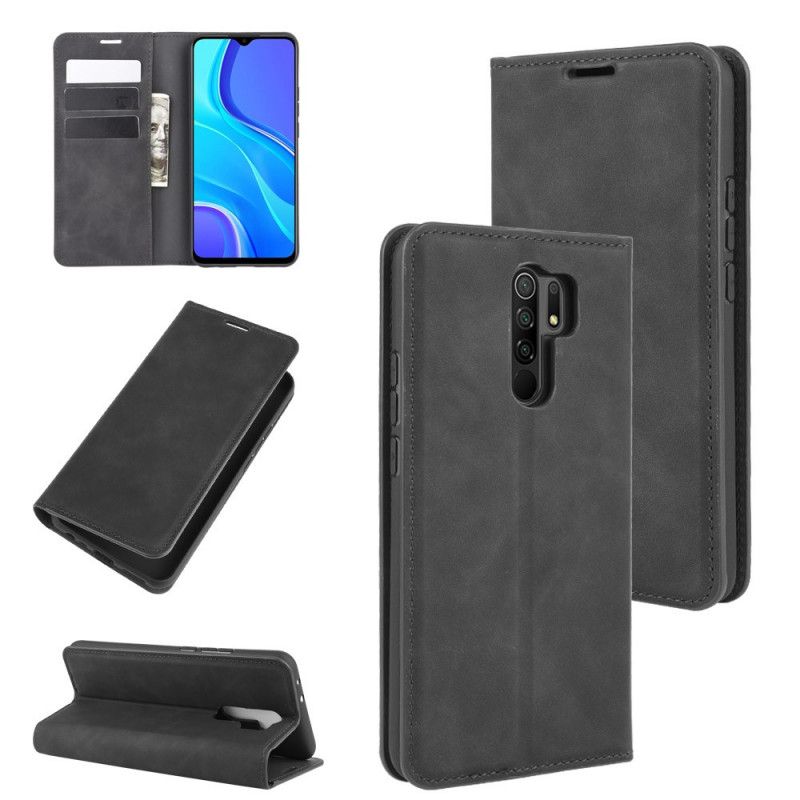 Folio Deksel for Xiaomi Redmi 9 Svart Myk Skinneffekt