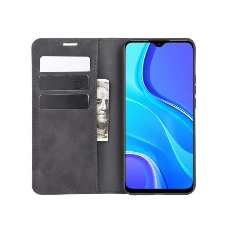 Folio Deksel for Xiaomi Redmi 9 Svart Myk Skinneffekt