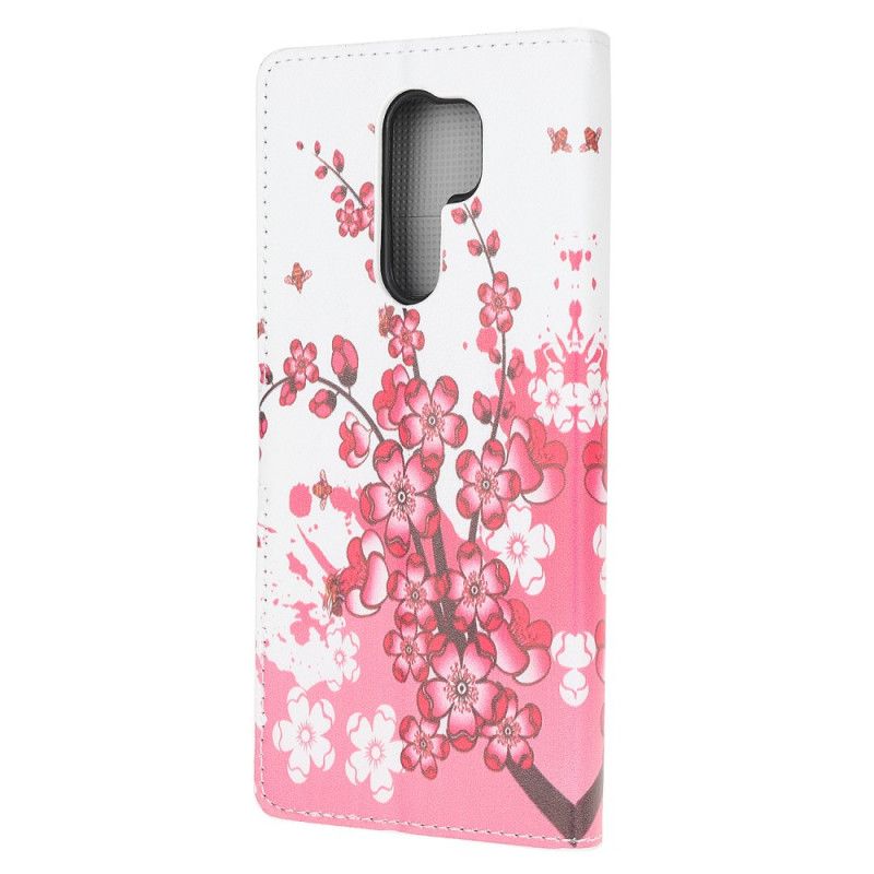 Folio Deksel Xiaomi Redmi 9 Magenta Tropiske Blomster