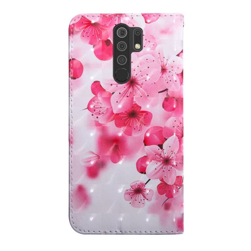 Lærdeksel Folio Deksel Xiaomi Redmi 9 Mobildeksel Rosa Blomster