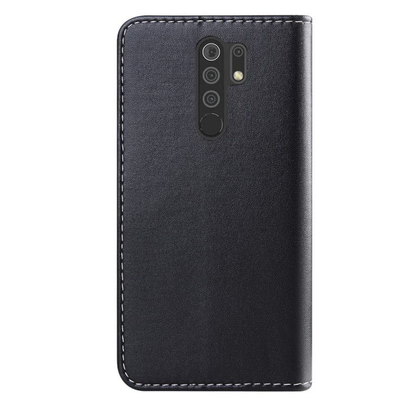 Lærdeksel Folio Deksel Xiaomi Redmi 9 Svart Trefarget Skinneffekt