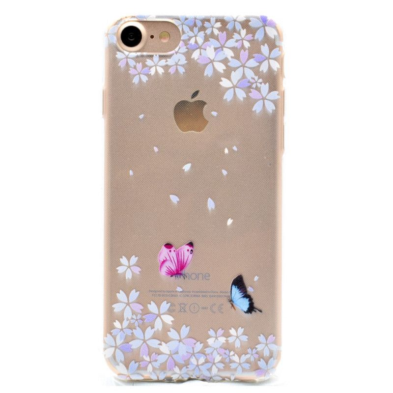 Deksel iPhone 7 / 8 / SE 2 Gjennomsiktige Sommerfugler Og Blomster