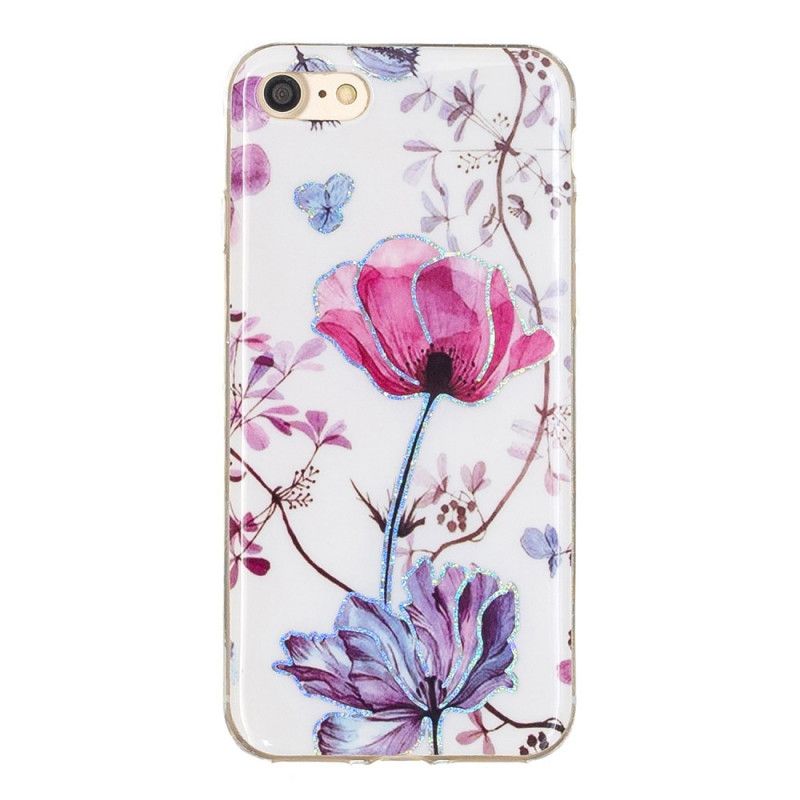 Deksel iPhone 7 / 8 / SE 2 Hvit Mobildeksel Glitterdesignblomster