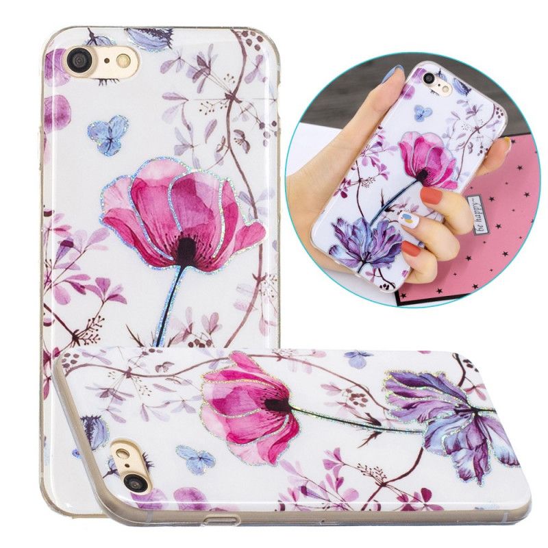 Deksel iPhone 7 / 8 / SE 2 Hvit Mobildeksel Glitterdesignblomster