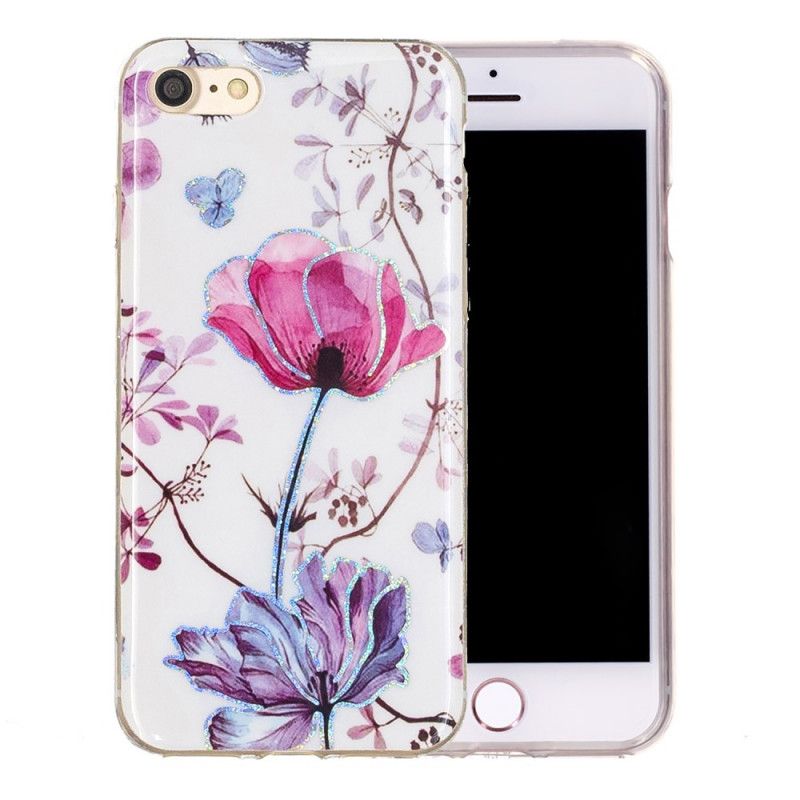 Deksel iPhone 7 / 8 / SE 2 Hvit Mobildeksel Glitterdesignblomster