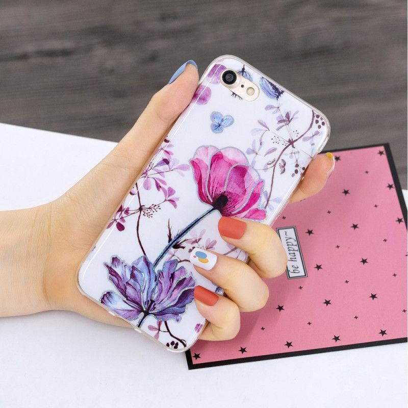 Deksel iPhone 7 / 8 / SE 2 Hvit Mobildeksel Glitterdesignblomster