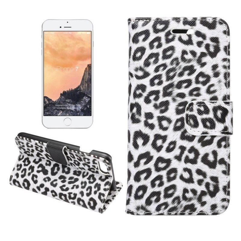 Lærdeksel Folio Deksel iPhone 7 / 8 / SE 2 Hvit Leopard